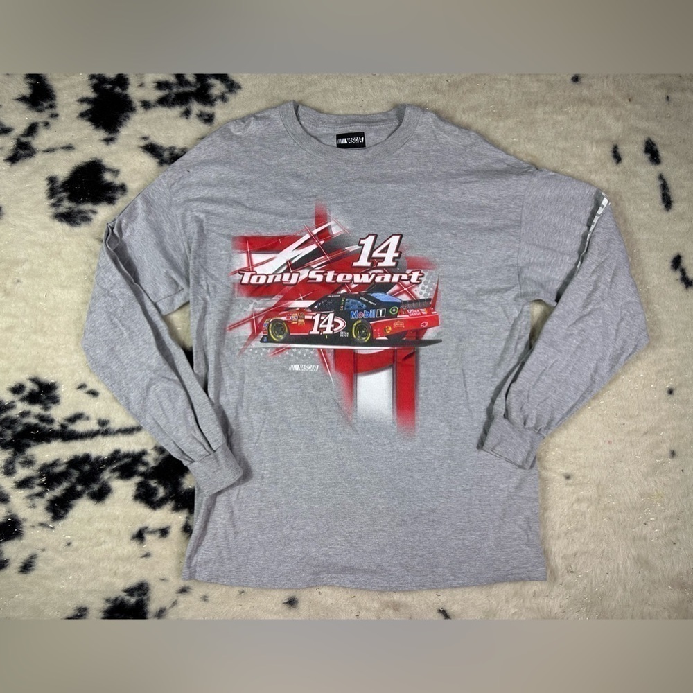 NASCAR Tony Stewart 14 Gray Long Sleeve Graphic Tee Shirt Size XL